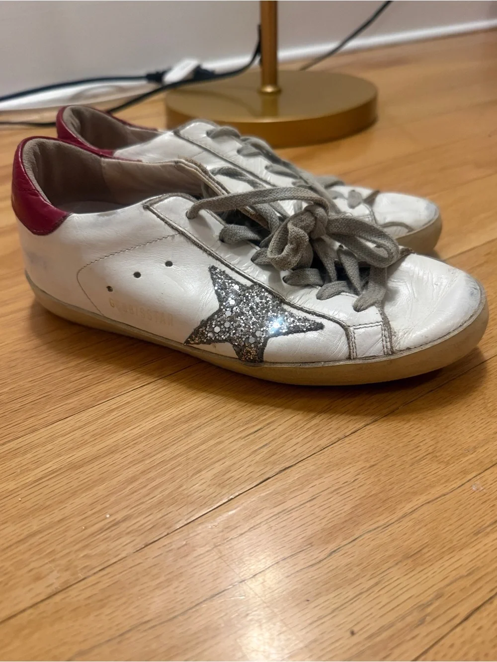 Golden Goose Superstar Leather Sneakers in White, Red, and Silver